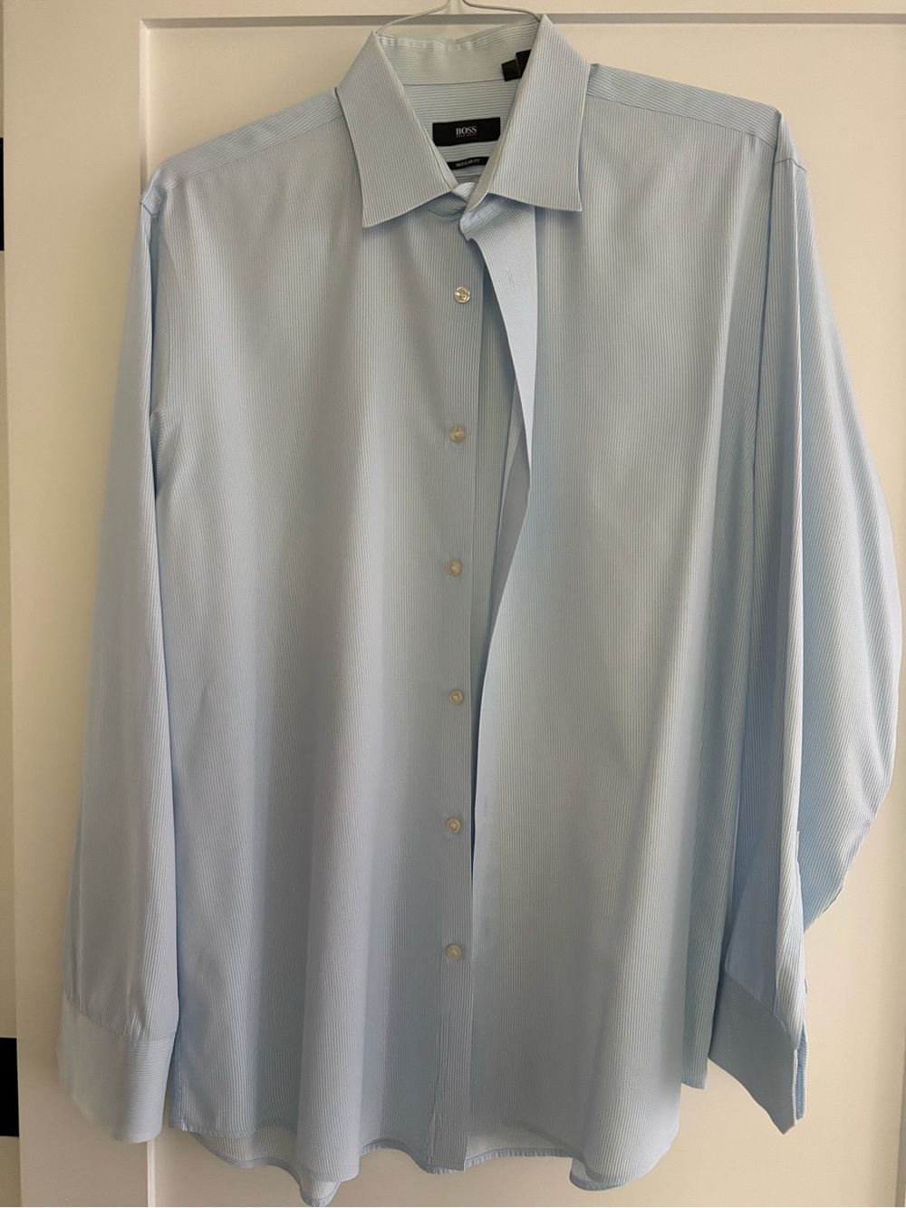 BOSS Men's Light Blue Pinstripe Dress Shirt Size 17 34/35